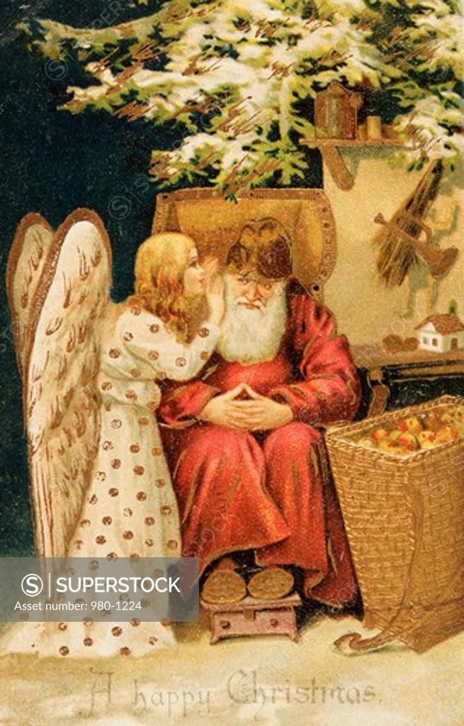 Stock Photo: 980-1224 Santa with an Angel Nostalgia Cards