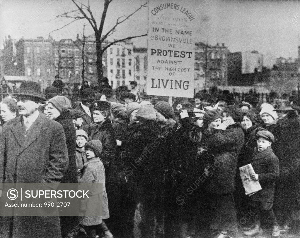 Stock Photo: 990-2707 New Yorkers Protest Against the High Cost of Living in 1917