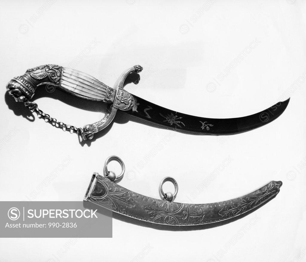 Stock Photo: 990-2836 Close-up of two daggers, US Naval Officer's Dirk, War of 1812