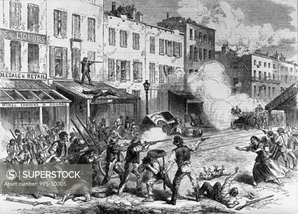 Stock Photo: 995-10305 Civilians Battle Union Troops in New York 1863 Artist Unknown