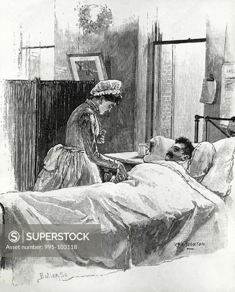 Stock Photo: 995-103118 The Birth of the American Trained Nurse: Taking the Pulse Artist Unknown