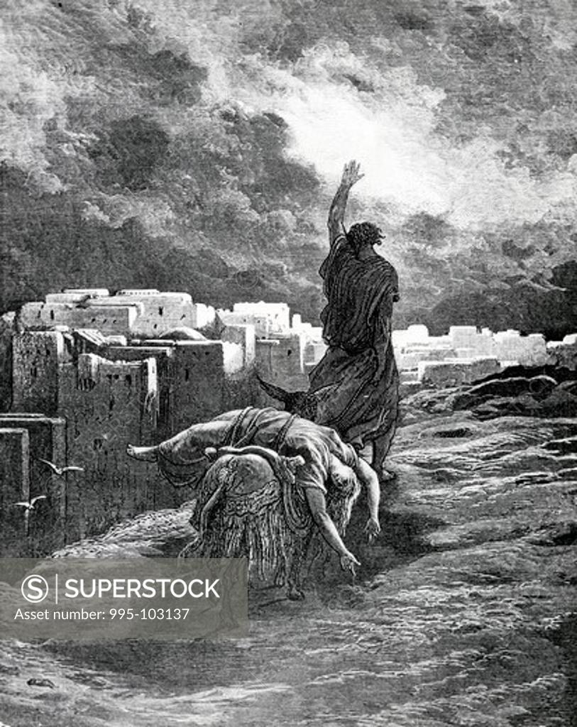 Stock Photo: 995-103137 Ephraim Carries His Wife Away, Gustave Dore (1832-1883 French), engraving, (1832-1883)
