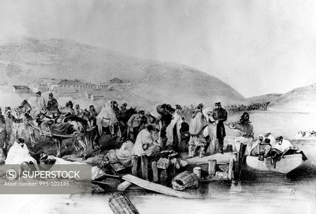 Stock Photo: 995-103145 Embarking of the Sick at Balaclava (Crimean War) 1855 Artist Unknown