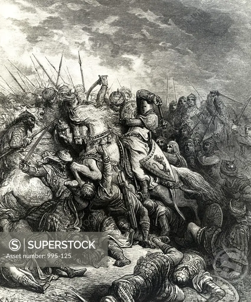 Battle of Acre 1191-Richard I and Saladin in Battle Gustave Dore (1832-1883 French)
