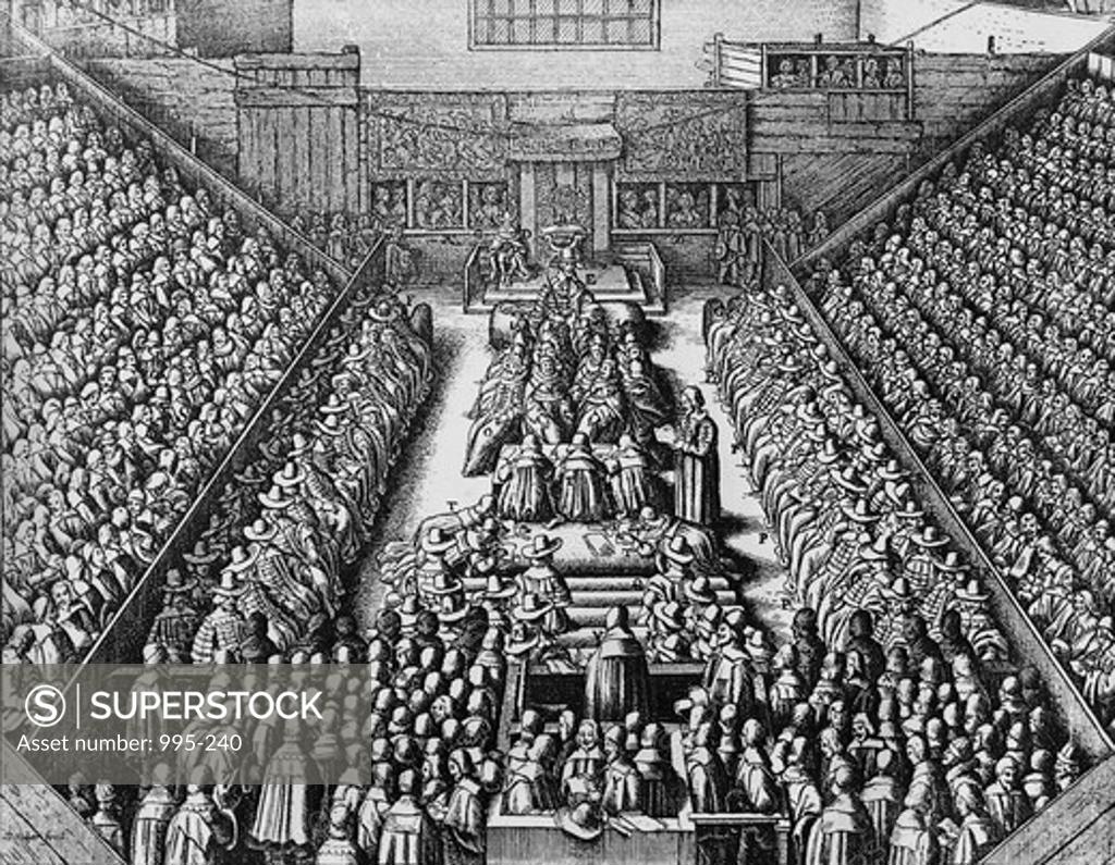 Stock Photo: 995-240 Depiction of the Parliament of London's Session of the Sentence of the Earl of Stafford Wenceslaus Hollar (1607-1677 Czech) Etching