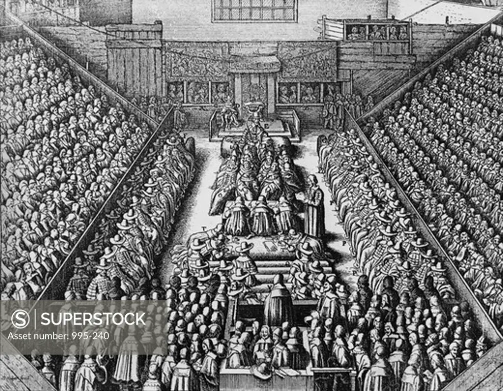 Depiction of the Parliament of London's Session of the Sentence of the Earl of Stafford Wenceslaus Hollar (1607-1677 Czech) Etching