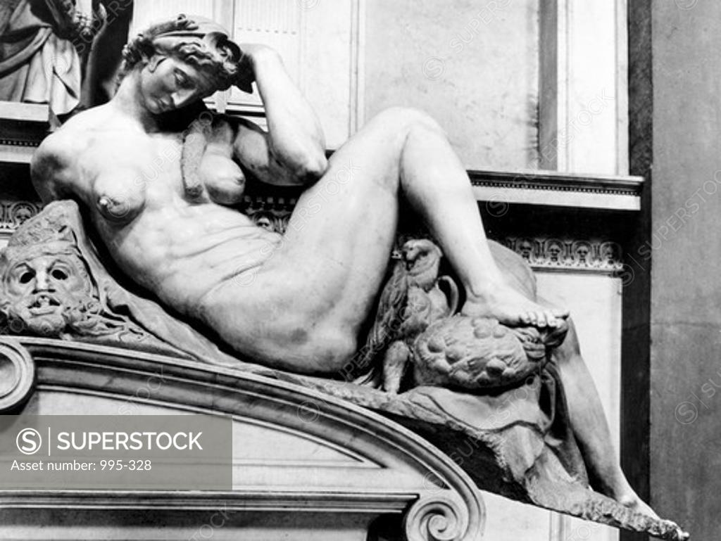 Stock Photo: 995-328 Italy, Florence, Tomb of the Medici, Night by Michelangelo Buonarroti, marble sculpture, (1475-1564)