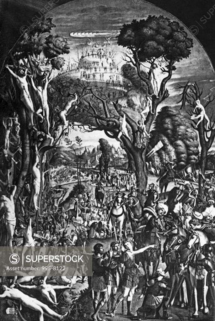 Stock Photo: 995-8122 Thousand Martyrs Crucified on Mt. Ararat by Vittore Carpaccio, illustration, (ca.1455-1526)