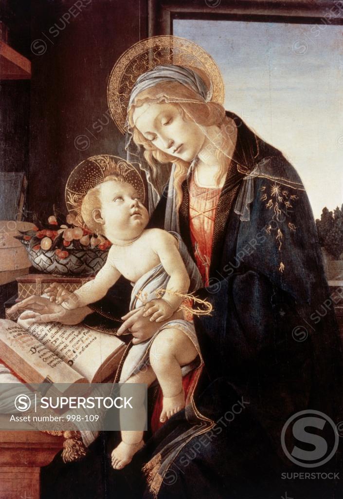 Stock Photo: 998-109 Madonna del Libro  1480 Sandro Botticelli (1444-1510/ Italian)  Tempera on Wood Panel  Museo Poldi Pezzoli, Milan