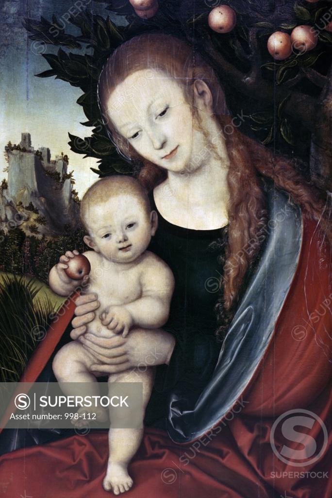 Stock Photo: 998-112 Virgin and Child under an Apple Tree by Lucas Cranach,  the Elder,  (1472-1553)