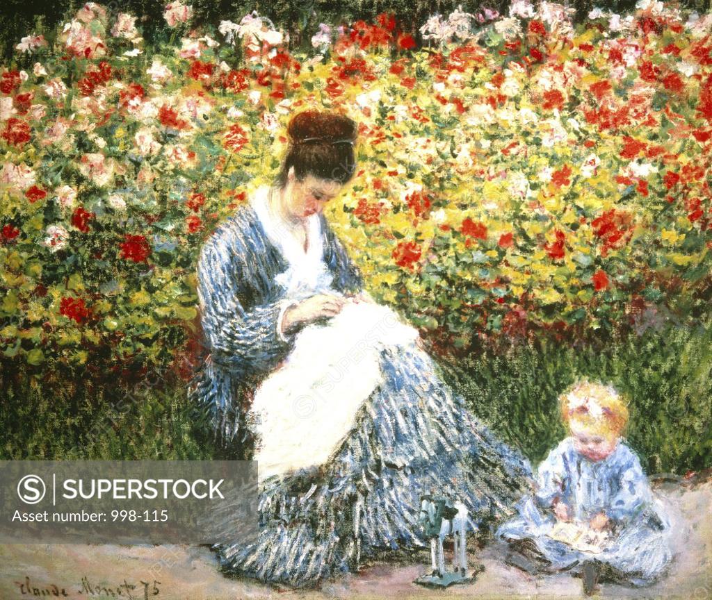 Stock Photo: 998-115 Madame Monet and Child in a Garden  1875  Claude Monet (1840-1926/French)  Museum of Fine Arts, Boston 
