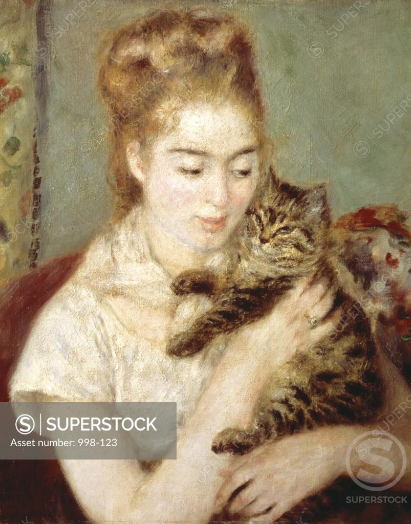 Stock Photo: 998-123 Woman With A Cat ca. 1875 Pierre Auguste Renoir (1841-1919/French) Oil on canvas National Gallery of Art, Washington, D.C. 
